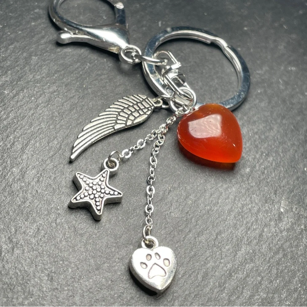 REDUCED Carnelian Heart Keychain With Angel’s Wing Charm - Picture 3 of 12